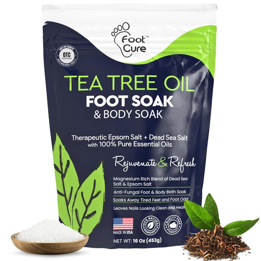 Tea Tree Oil Foot Soak with Epsom Salt - For Toenail Repair, Athletes Foot, Softens Calluses, Soothes Sore & Tired Feet, Nail Discoloration, odor Scent, Spa Pedicure Care - Made in USA 16 oz