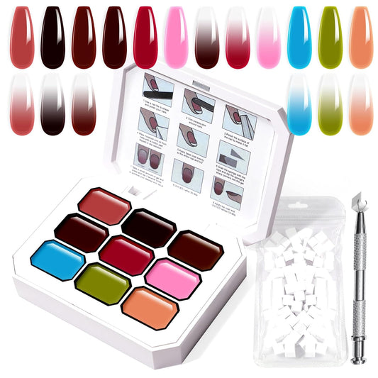 Gradient Painting Gel Set, 9 Colors Ombre Gel Nail Polish Red Brown Light Blue Pink Sponging for Pigment Pat Aura Nails French Manicure Soak Off UV Canyon Bloom | alldaygood beauty