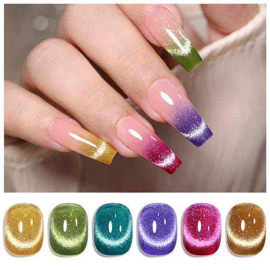Double Rhythm 6 Colors Cat Eye Gel Polish Set Shimmer Glitter with Magnet Holographic Reflective Magnetic UV Nail Art Kit (6-Kit 23) | alldaygood beauty