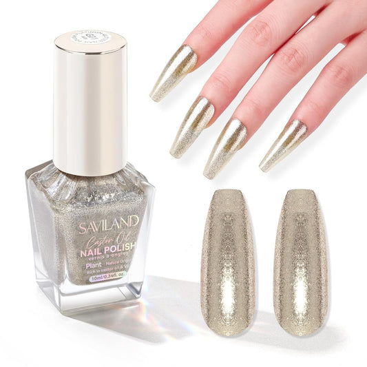 SAVILAND Color Artistry Champagne Gold Nail Polish - 7 Days Shimmer Holographic Metallic Glitter Fingernail Polish Sparkle Shiny Nail Lacquer for Toe Salon Manicure DIY Nail Art Home | alldaygood beauty