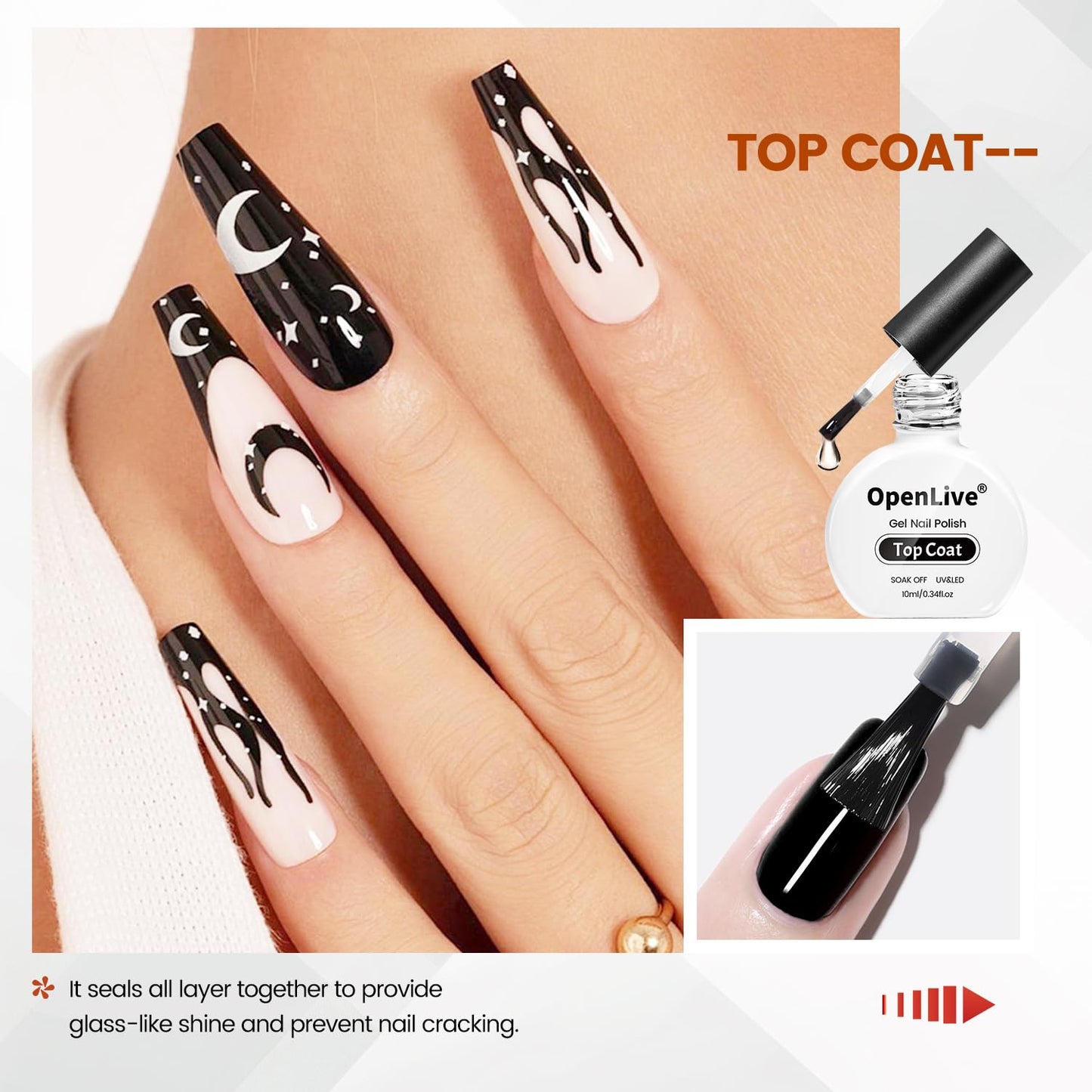 No Wipe Gel Top Coat - 10ml Clear Glossy High Shine Long Lasting Top Coat Gel Nail Polish Nail Manicure Soak Off Nail need U V Lamp