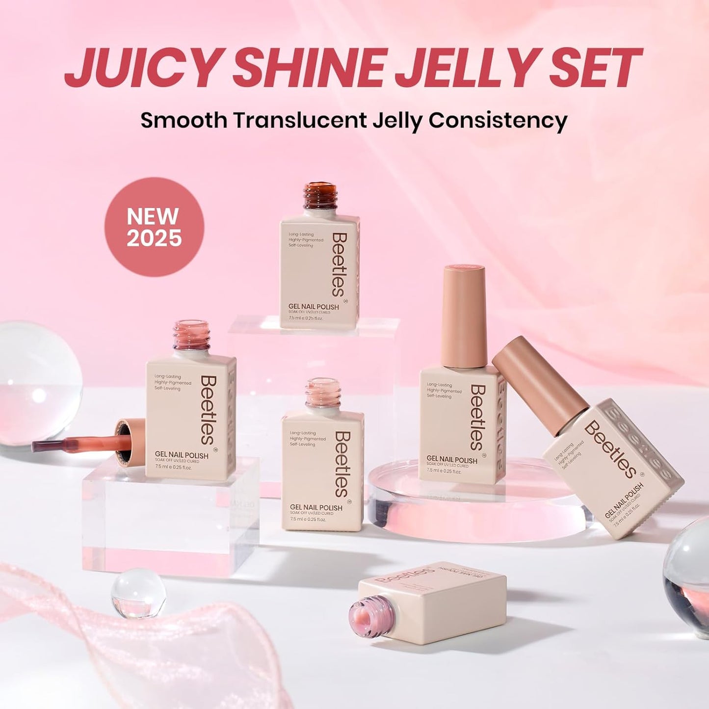 Beetles Jelly Gel Nail Polish Set - 6 Colors Neutral Fall Gel Polish Kit Nude Pink Red Brown Sheer Gel Translucent Effect Soak Off UV DIY Manicure French Nail Art Salon Gift for Girls Women