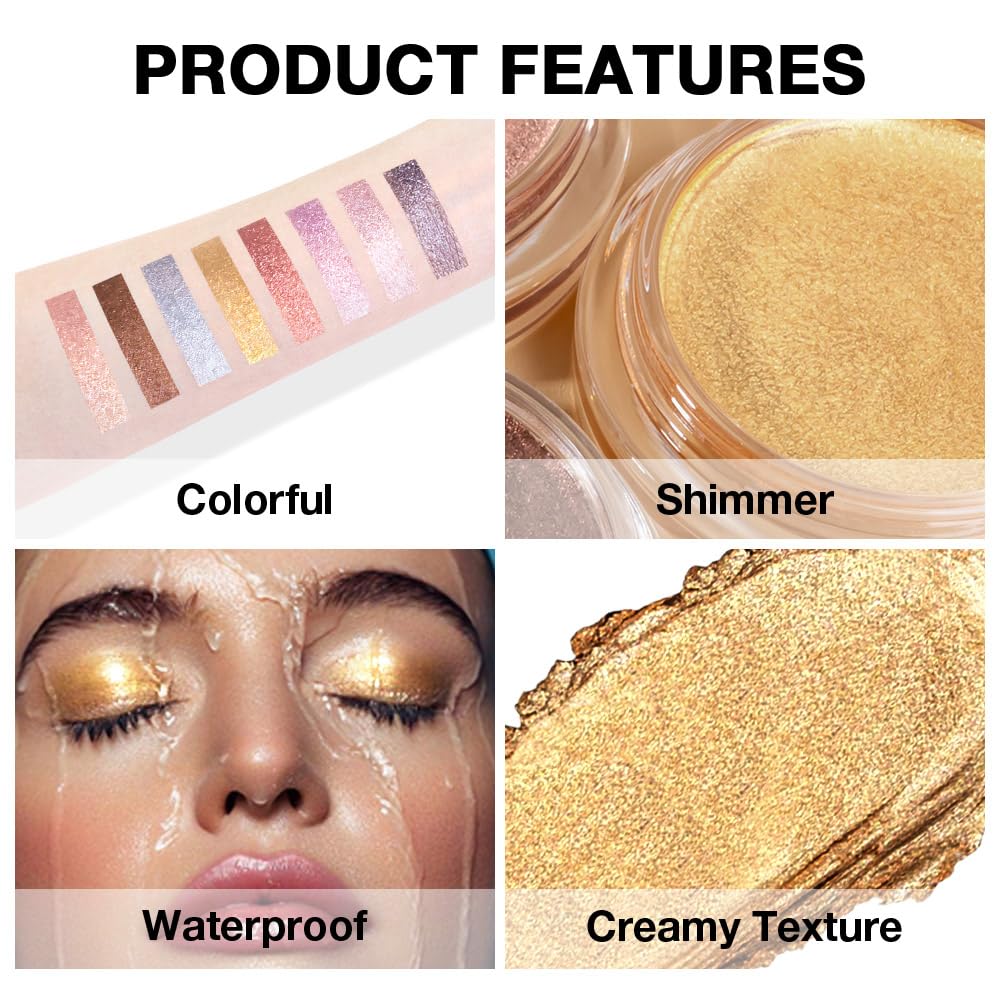 Cream Glitter Golden Yellow Shimmer Metallic Eyeshadow Palette Makeup, Natural Single Mini Instant Holographic Eyeshadow For Women, Sombras Crema Para Ojos, Talc, Paraben&Cruelty Free