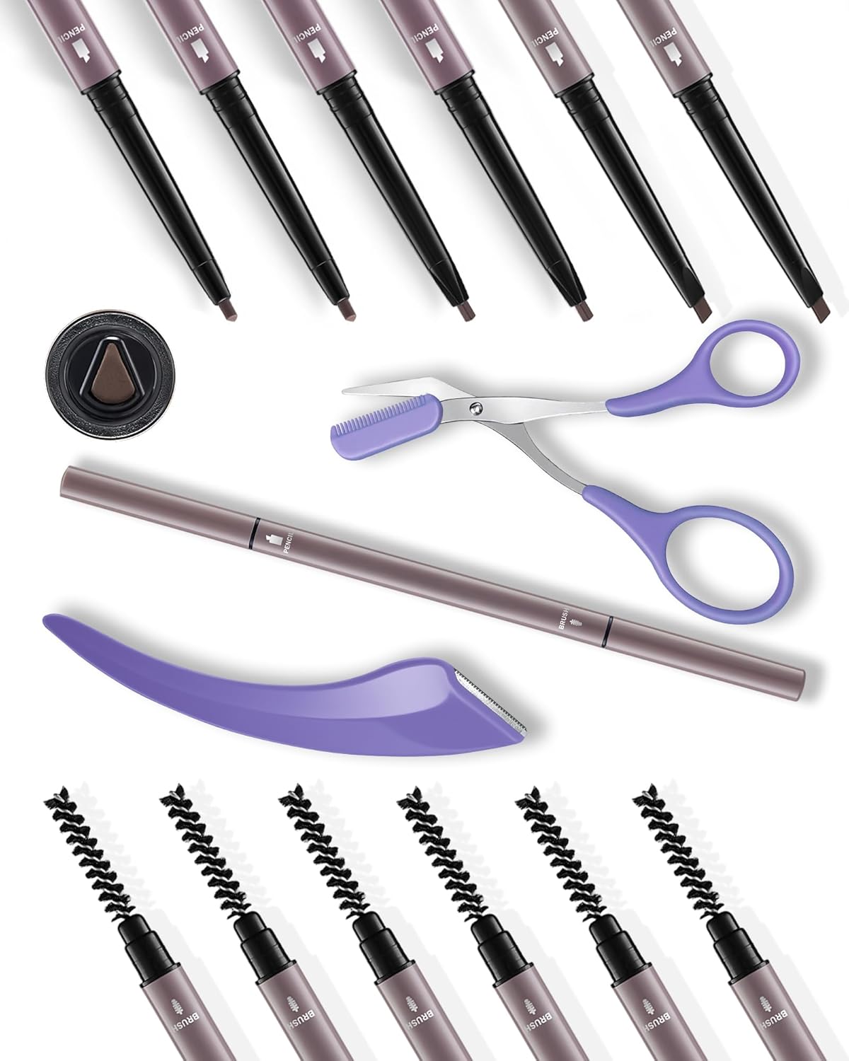 6Pcs Microblading Eyebrow Pencils Brown Waterproof Eye Brow Pencil w/Eye Brow Razor & Scissors Kit 0.5mm Ultra-Fine Tip Creates Hair-Like Strokes for Women Effortless Natural Brows