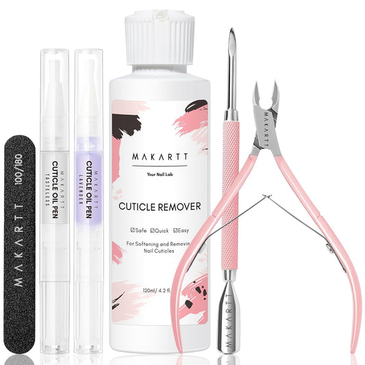 Makartt Nail Care Kit with Cuticle Oil, Trimmer, Nail File & 120ml Cuticle Remover Liquid, Nail Manicure Kit for Cuticles Softener & Moisturize | alldaygood beauty