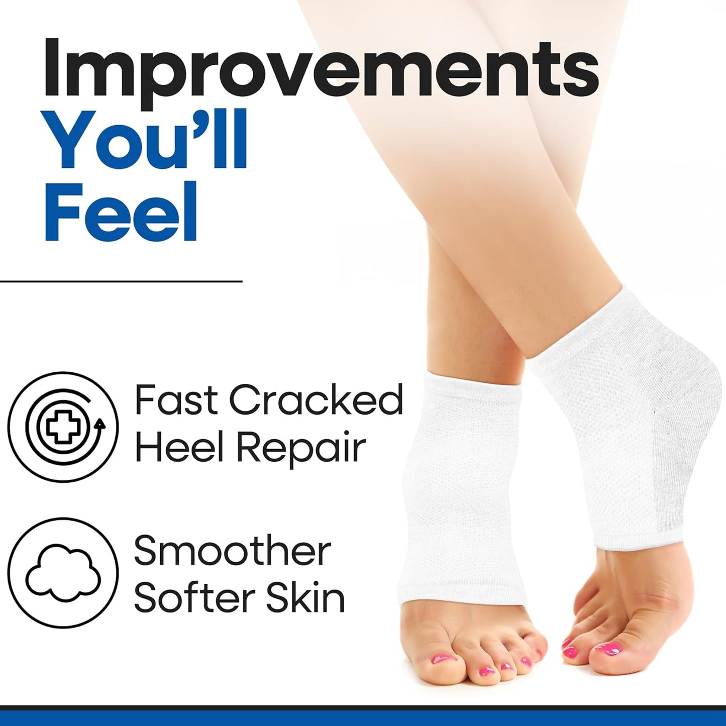 Moisturizing Socks for Mens Cracked Heels - Moisturizer Heel Sleeves to Smooth & Soften Rough Cracked Heels & Dry Feet. Large Aloe Moisturizing Heel Socks (White - 3 Pairs, Large)