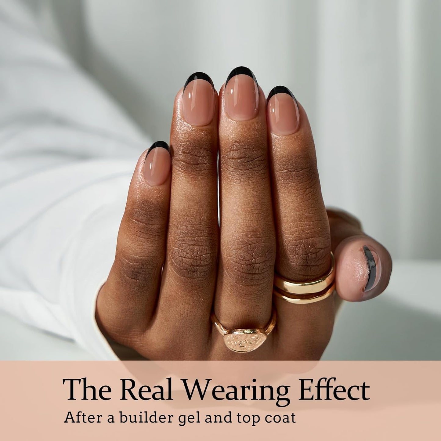 BTArtboxnails XCOATTIPS French Gel Nails - Black French Tip Press on Nails, Soft Gel Extra Short Almond Nail Tips, Press on Nails Acrylic Nail, Soak Off Fake Nails Extension