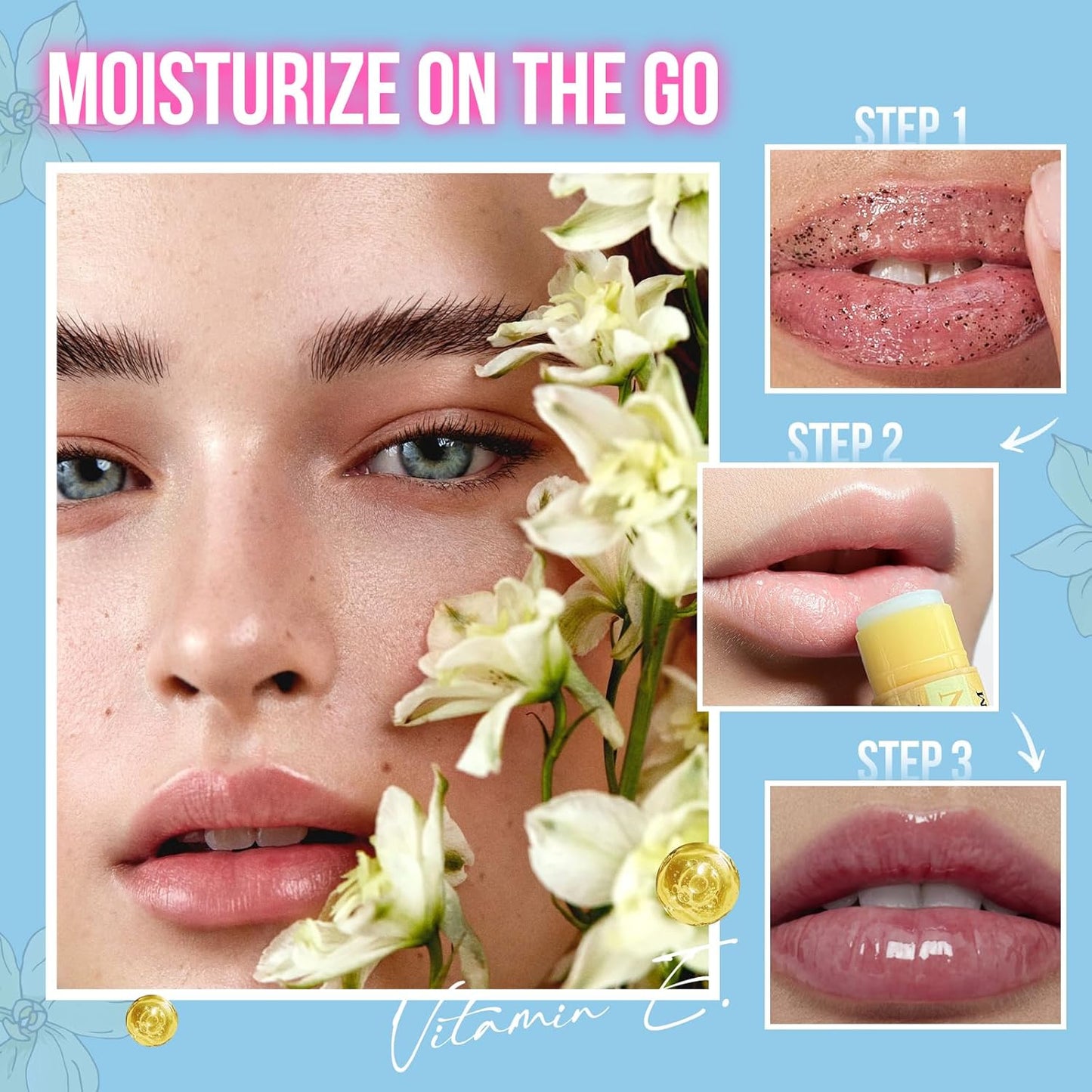 Lip Care Combo 3 pcs Set, Natural Kissers Scrub, Balm Moisturizing Oil, Vitamin E Moisturizing Treatment Overnight Treatment for Dry Chapped Lips, Nourishing Skincare Gift (04, PEPPERMINT)