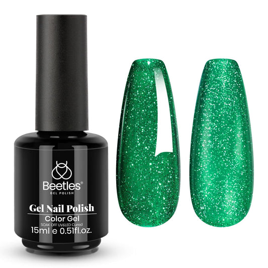 Beetles Christmas Green Gel Nail Polish – EverGleam Glitter Gel Polish, 15ml Soak Off UV LED Shimmer Emerald Green Nail Art Color, Long Lasting Glossy Manicurefor Salon and DIY Nail | alldaygood beauty