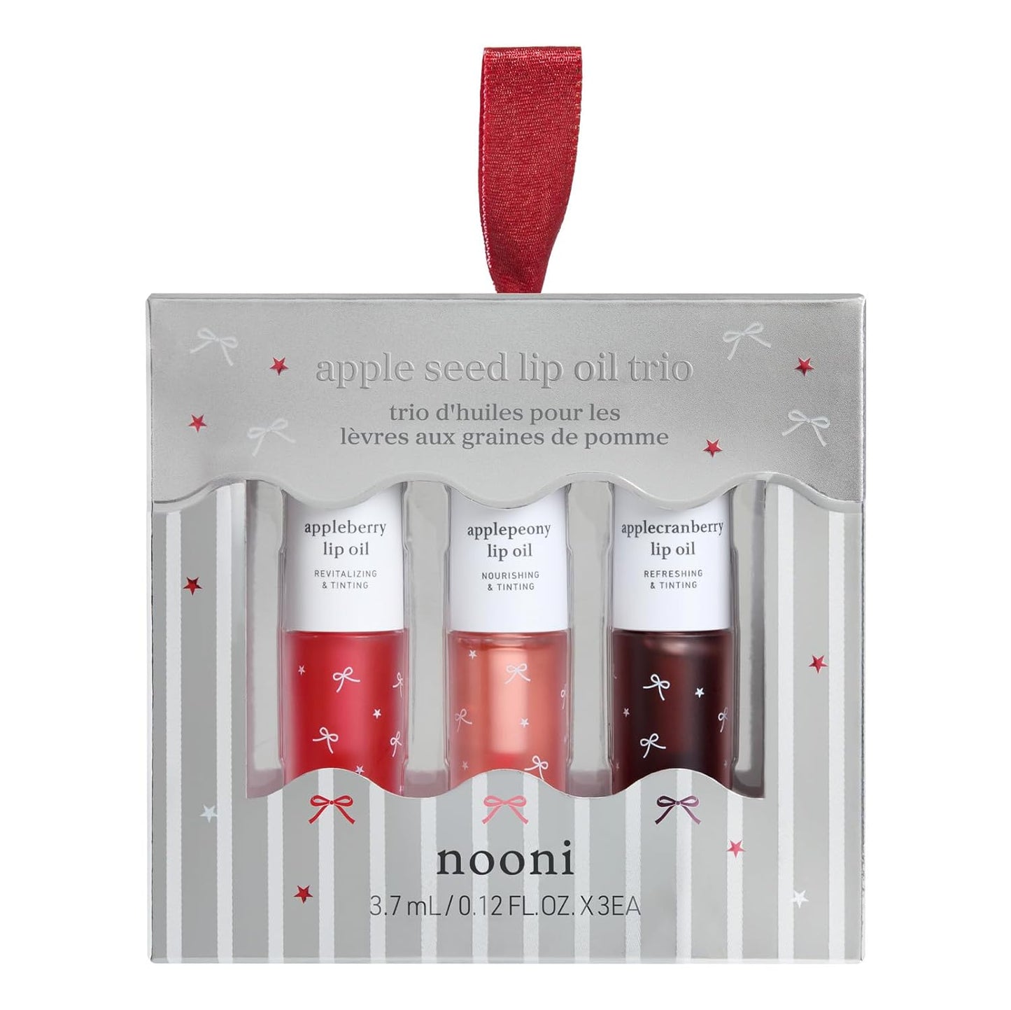 NOONI Korean Lip Oil Gift Set - Apple Seed Lip Oil Trio | Korean Lip Stain Long Lasting Hydration, Moisturizing, Glowing Korean Lip, Plumping, Holiday Christmas Travel Size Mini Set 0.12 Fl. Oz. x 3ea