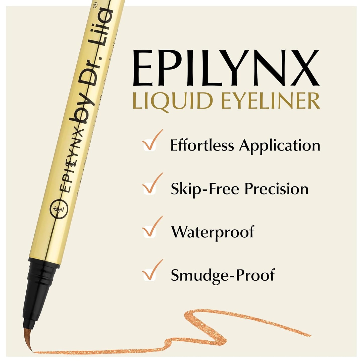 Waterproof Eyeliner - Smudge-Proof Liquid Eyeliner Pen with Precision Tip for Smooth, Long-Lasting Application - Vegan, Hypoallergenic & Gluten-Free Eye Liner - 2mL Shimmer Gold Brown