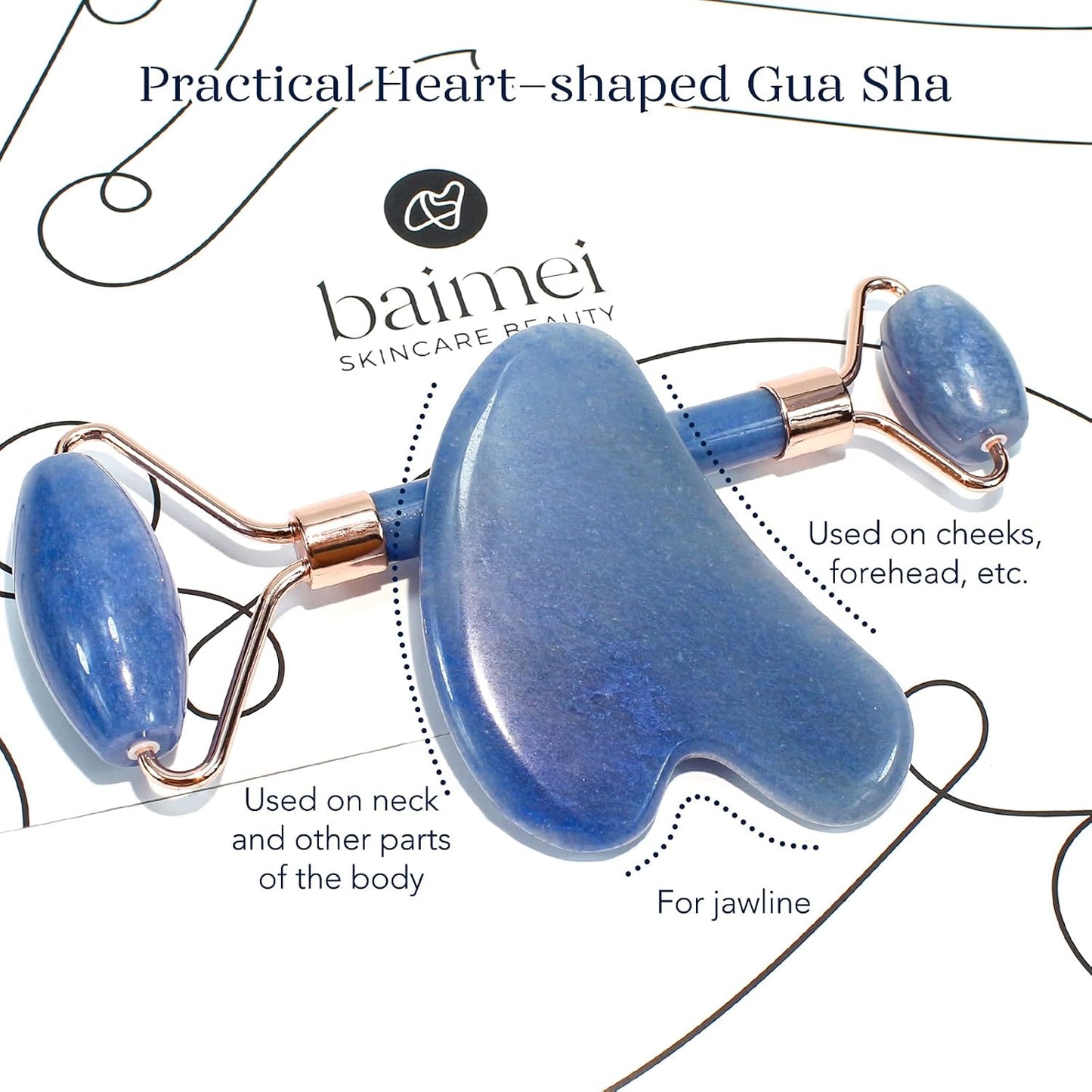 BAIMEI Jade Face Roller & Gua Sha, Facial Beauty Roller Skin Care Tools, Self Care Gift for Men Women, Massager for Face, Eyes, Neck, Relieve Fine Lines and Wrinkles - Blue