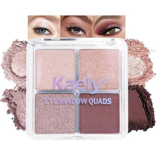 4 Colors Dark Brown Champagne Rose Gold Eye Shadow Powder Palette Makeup, Neutral Matte Shimmer Cream Quads Eyeshadow Palette for Women Highly Pigmented Waterproof, paleta de sombras de ojos 11