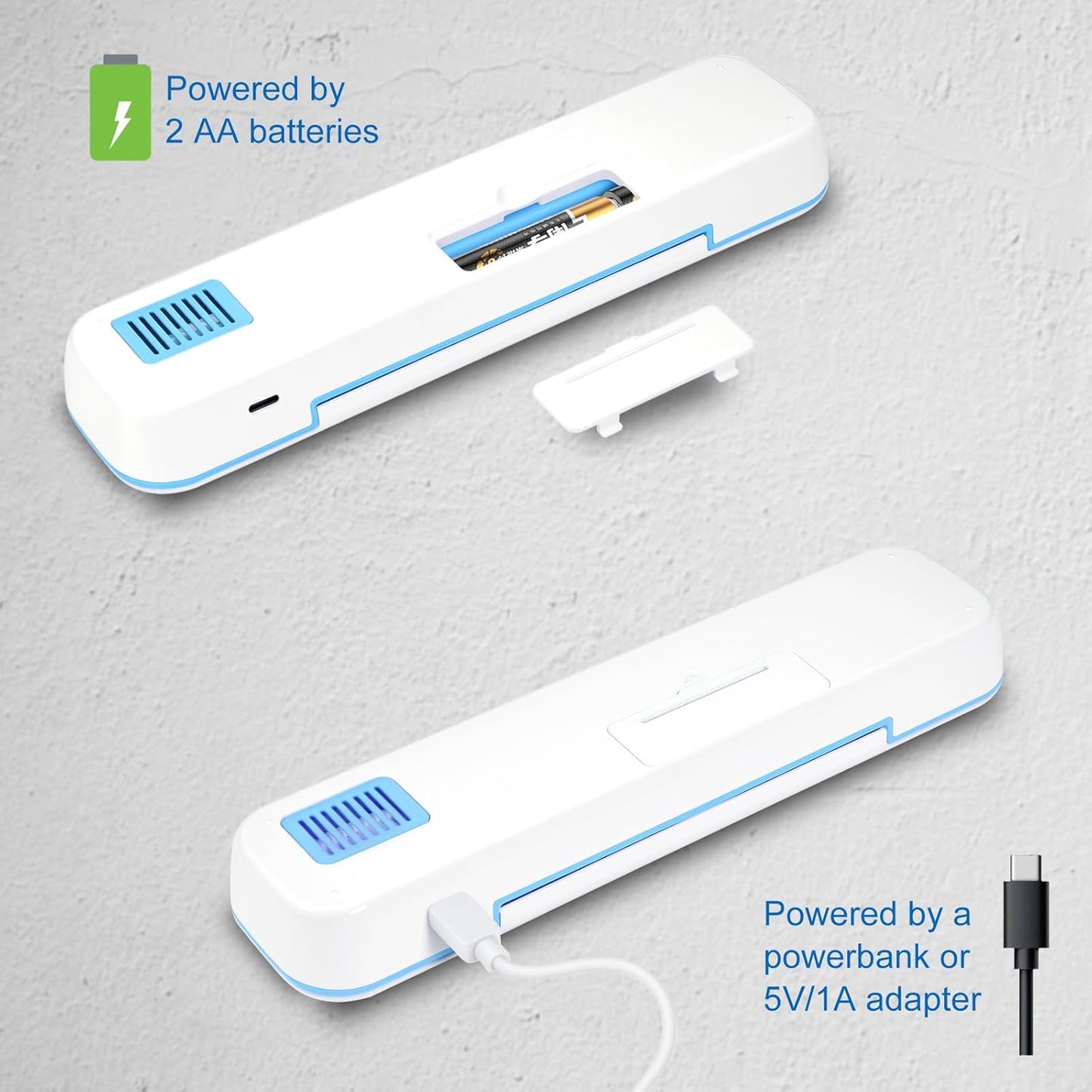UV Toothbrush Sanitizer and Holder, Portable Travel Case and Cover, Toothbrush Cleaner Powered by AA Battery or USB-C, Fits Most Brushes