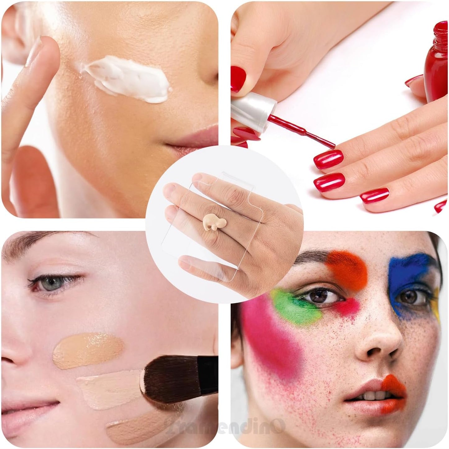 Framendino, 6 in 1 Set Hand Makeup Mixing Palette, Makeup Plate for Foundation with Spatula Makeup Artist Tool for Mixing Foundation Eye Shadow Nail Art for Women