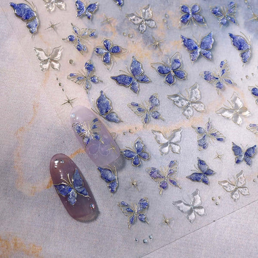 Purple Butterfly Nail Art Stickers Decals Purple Butterfly Nail Decals with Gold Accent 5D Embossed Stickers for Nails Designs Self Adhesive Nail Art Supplies & Decorations for Women Girls 1 Sheet