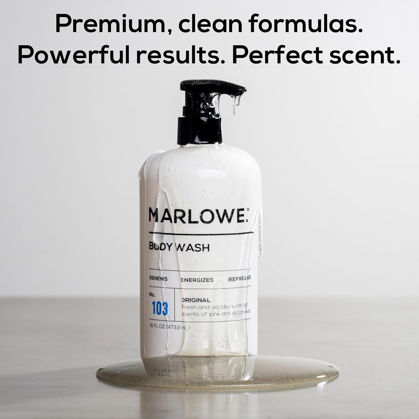 MARLOWE. No. 103 Body Wash 16 oz Pump, Original, Energizing & Refreshing Shower Gel with Willow Bark & Green Tea Extracts, Cleanses, Moisturizes, Smooths & Nourishes, Fresh Pine & Agarwood Scent