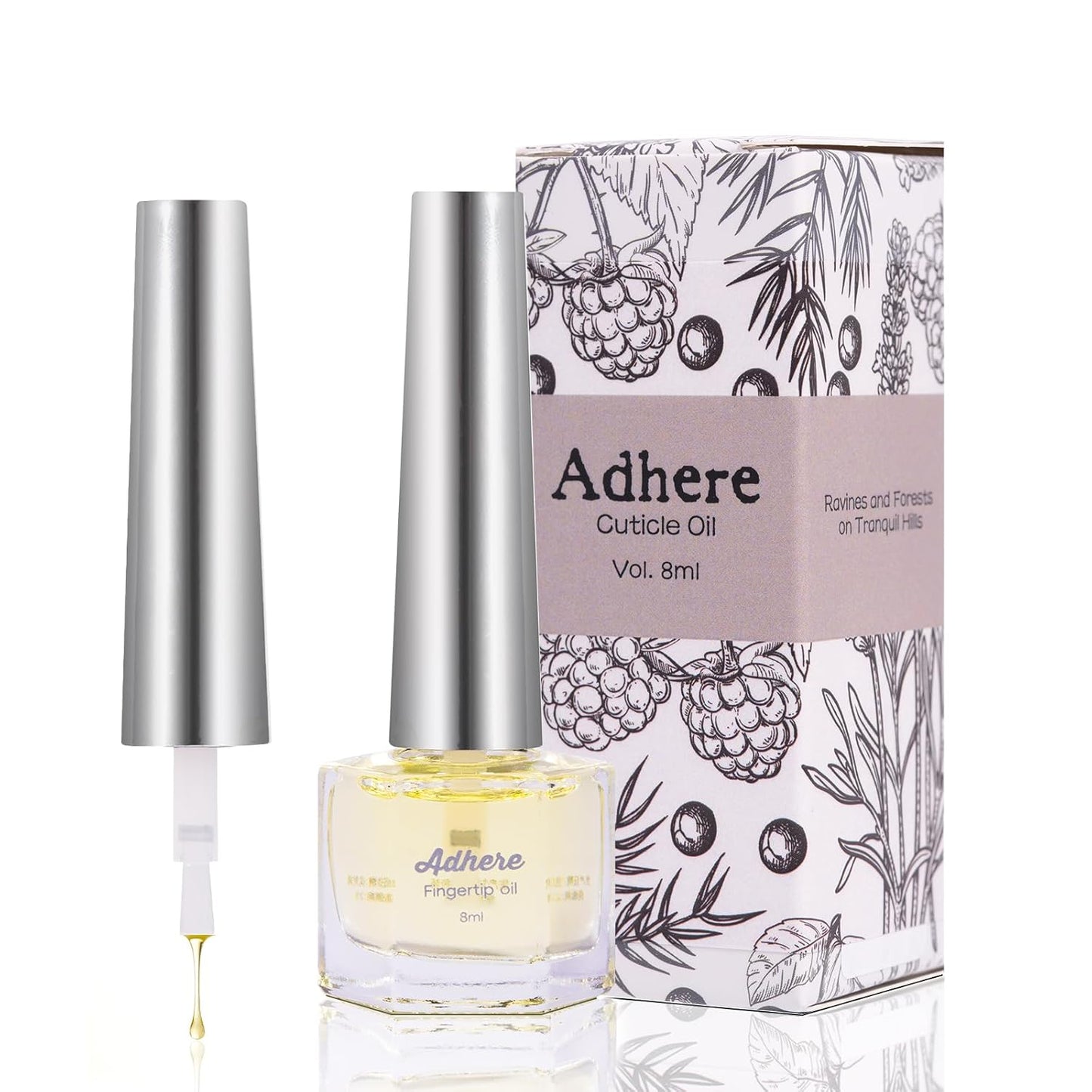 ADHERE Cuticle Oil for Nails Professional Nail Oil 8ML, Jojoba Nail Cuticle Oil Contains Vitamins with Soft Brush, for Nourishing, Hydrating, Dry Rough Nail Care Repair Essential Nail Care (Berries)