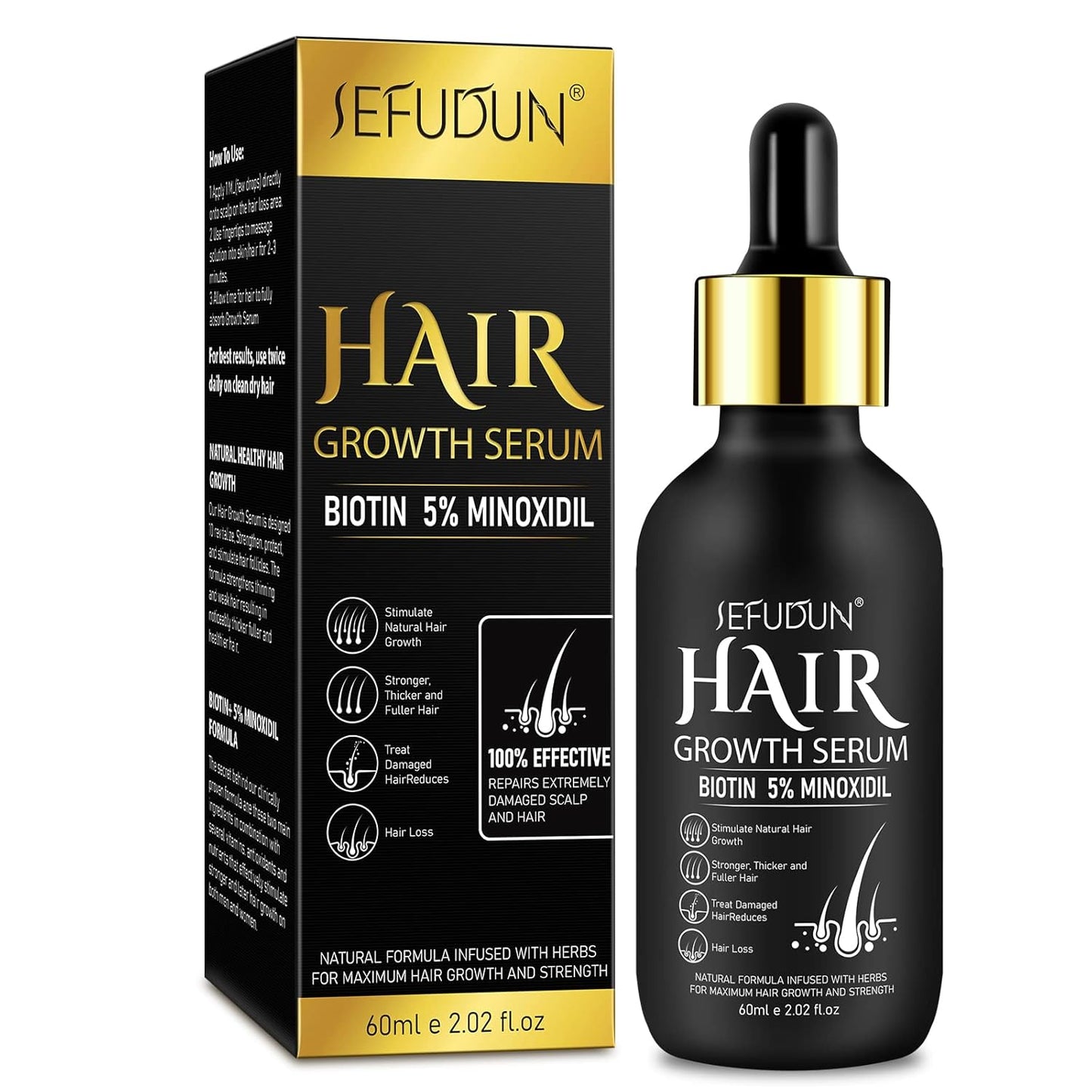 Minoxidil Hair Growth Serum for Men and Women, 5% Minoxidil with Biotin for Scalp Hair Loss and Thinning, Promotes Natural Thicker, Longer, Fuller Healthier Hair, 2.02 oz