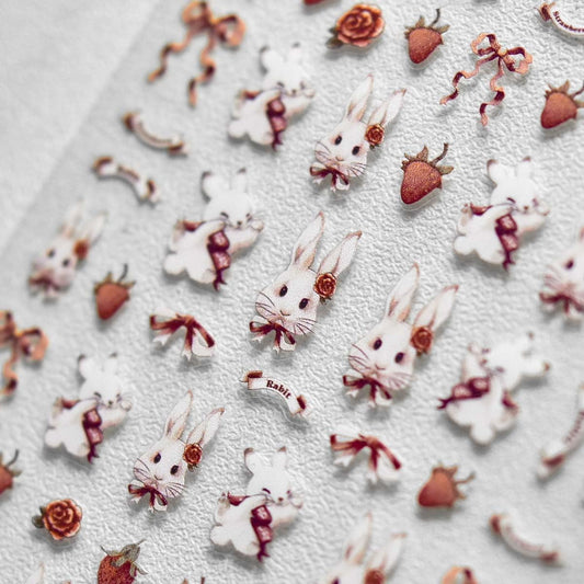 Bunny Nail Stickers Lovely Bunny Nail Art Strawberry Ribbon Rabbit Nail Decals Cute Stickers for Nails Designs Self Adhesive Nail Art Supplies & Decorations for Women Girls 1 Sheet