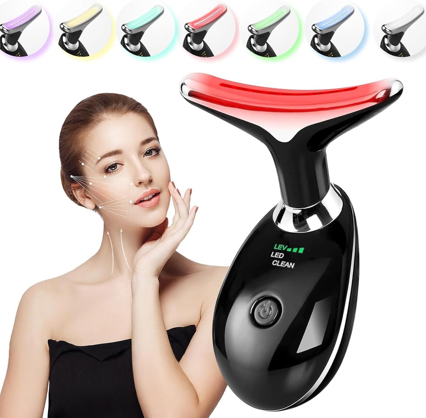 Facial and Neck Massager, Lymphatic Drainage Facial Massager Designed Specifically for The Face and Neck, Equipped with 7-Color Face 𝖲culpting Wand (Black)