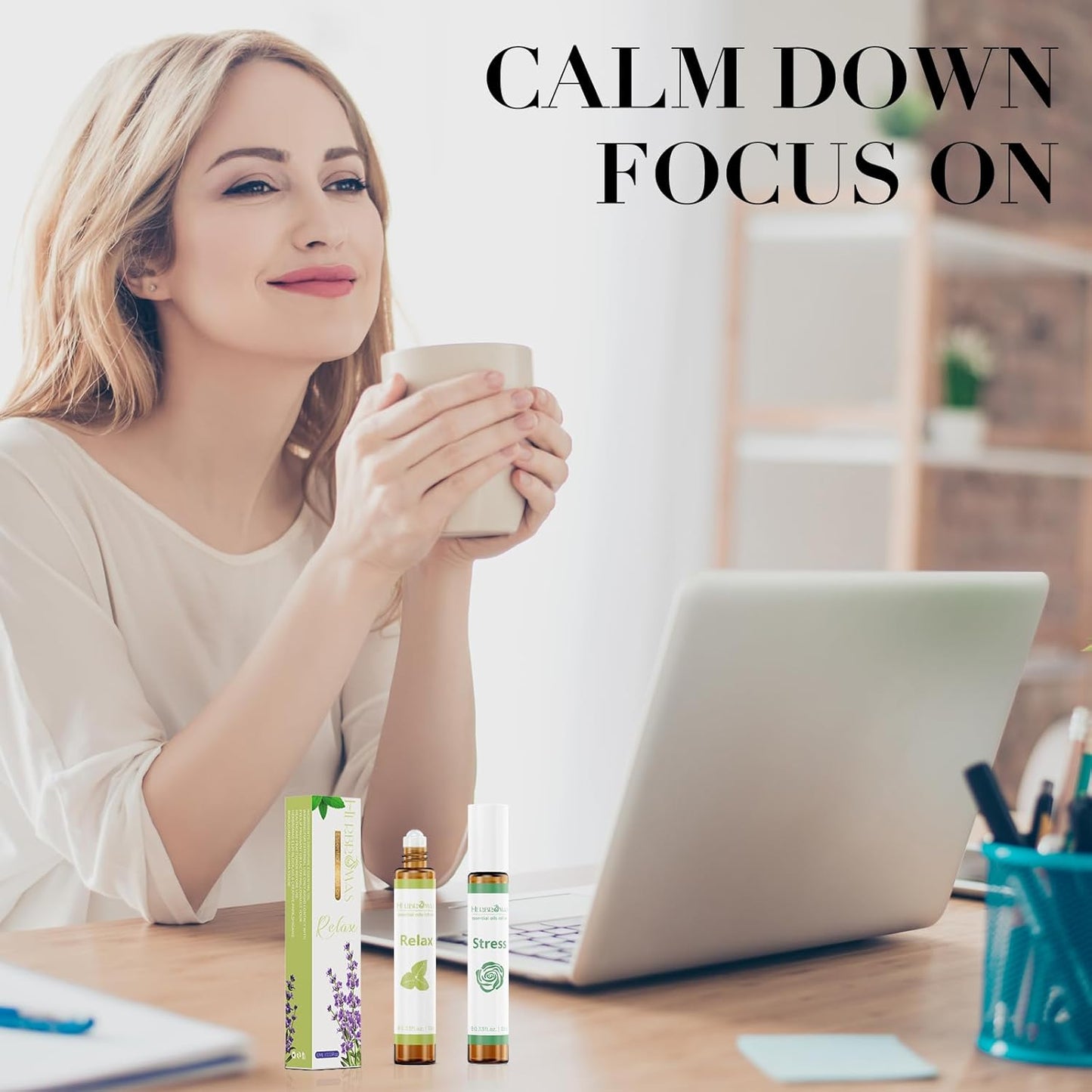 Aromatherapy Essential Oil Roll On Blend Relaxation Gift for Women, Natural and Pure Essentail Oils with Travel Size Roller Ball Bottle (Stress, 1)