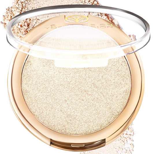 YOUNG VISION Pressed Powder Highlighter, Baked Natural Glow Contour Powder & Face Highligher, Cruelty-Free, Shimmer Highlighting Makeup for Face, Eye, Eyeshadow, Body, Skin (Gold) | alldaygood beauty