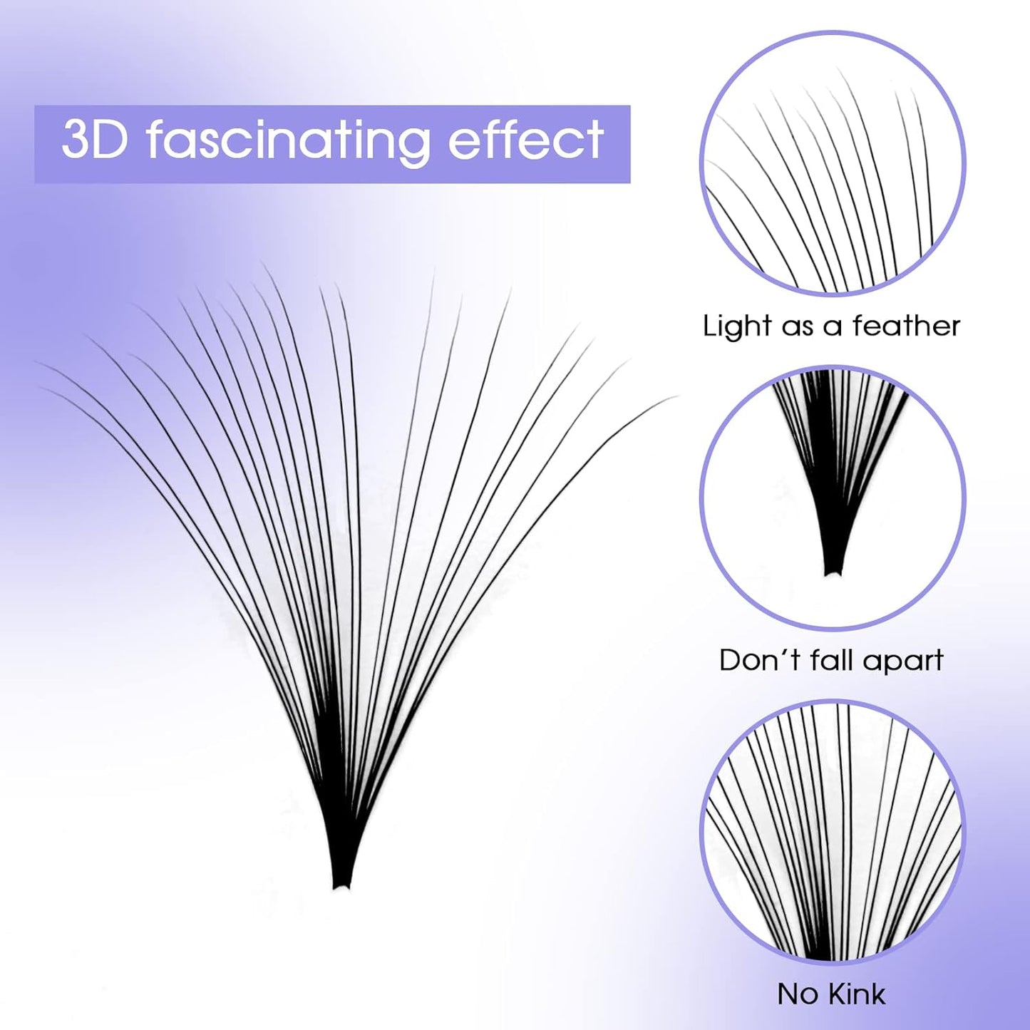Easy Fan Volume for Lash Artists: Handmade Fans, Self Fanning, Blooming, Black, D Curl, 0.05mm, 15mm, Wendy, KH200422