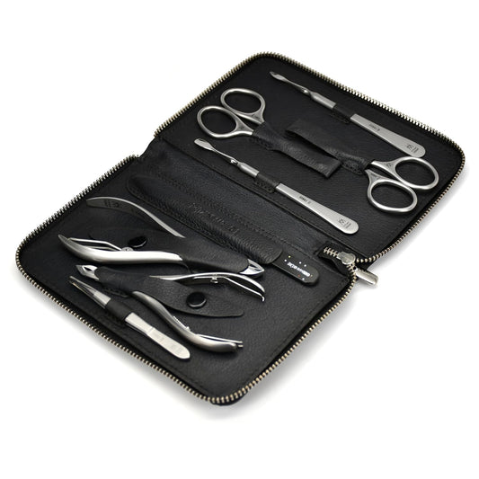 GERMANIKURE 8pc Manicure Set in Leather Case - FINOX Stainless steel tools handmade in Solingen Germany – Professional Nail and Cuticle Care | alldaygood beauty