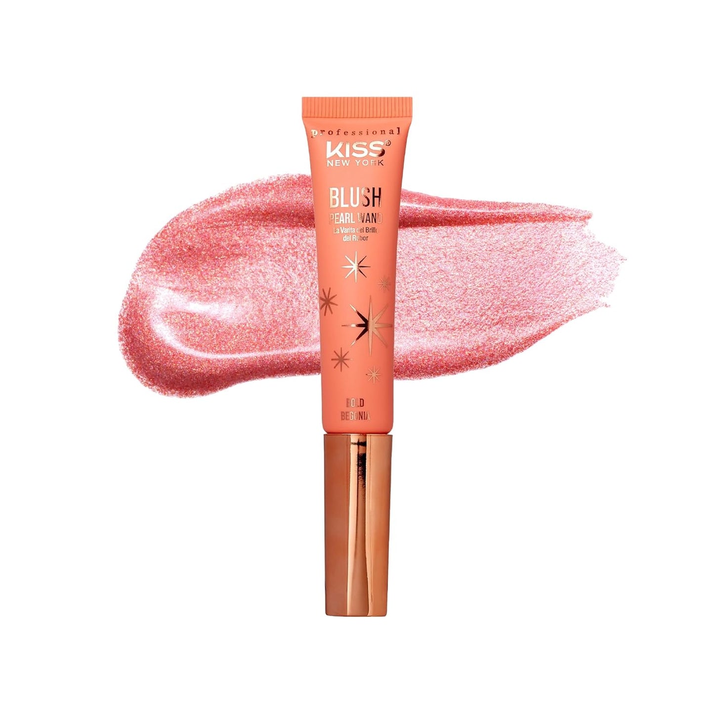 Kiss New York Professional Pearl Liquid Blush Beauty Wand, High Pigment Glow for Cheek, Eye & Lip, Non-Greasy Hydration Lightweight with Sponge-Tip Applicator (Bold Begonia)