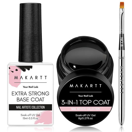 Makartt Gel Top and Base Coat Set: 2-Piece Gel Polish Kit with Nail Art Brush, 15ml Strong Base Gel and 8ml Glossy Hard Top Coat, Long-Lasting Formula for Salon Use, Requires UV/LED Lamp | alldaygood beauty