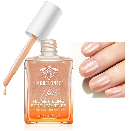modelones Nail Strengthener, 8-in-One Nail Ridge Filler Base Coat Nail Polish Repair Nail Growth Treatment for Thin and Damaged Nails, Sparkling Champagne, 15ml | alldaygood beauty