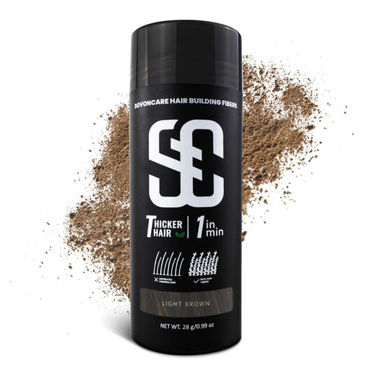 SOVONCARE Hair Fibers for Thinning Hair Light Brown, Hair Building Fibers for Bald Spots Undetectable & Natural, Conceals Hair Loss Fill In Fine Hair Powder Hair Thicker Instantly for Women & Men 28g