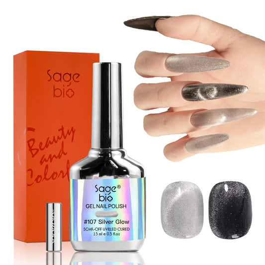 Cat Eye Gel Nail Polish with Magnet Stick, 15ml Magnetic Gel, Create Stunning Cat Eye Effects for DIY Manicures, Long-Lasting, Salon-Quality Finish, Silver Glow | alldaygood beauty
