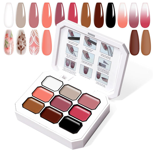 Gradient Painting Gel, 9 Colors Ombre Gel Nail Polish Nude Pink Almond Black&White for Pigment Pat Nails Nude Pink Almond Aura Nails, French Manicure DIY Nail Art Nude Rose Chroma | alldaygood beauty
