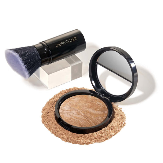 LAURA GELLER NEW YORK Baked Balance-n-Brighten Foundation with Kabuki Brush Makeup Set, Medium | alldaygood beauty