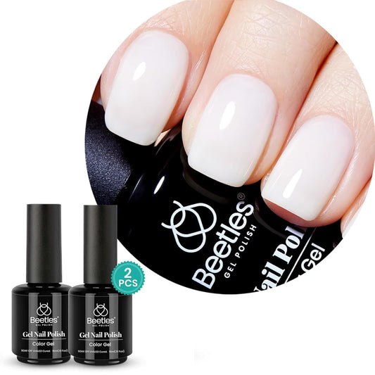 Beetles 2Pcs Milky White Jelly Gel Nail Polish 15ml Neutral Gel Polish Set Translucent Nail Concealer Soak Off UV LED Nail Lamp Jelly Sheer Gel Polish Nail Art Gel Gift for Women | alldaygood beauty