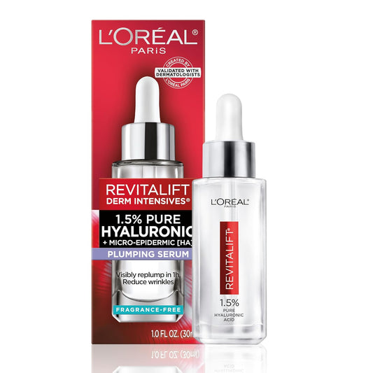 L'Oreal Paris Revitalift 1.5% Pure Hyaluronic Acid Serum for Face, Anti Aging Serum to Hydrate Skin & Reduce Wrinkles, Fragrance Free Skin Care for All Skin Types, 1 Oz | alldaygood beauty