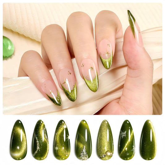 Beetles Olive Green Cat Eye Gel Nail Polish, 15ML Holographic Glitter Magnetic Soak Off UV Nail Art Manicure Gifts for Women | alldaygood beauty
