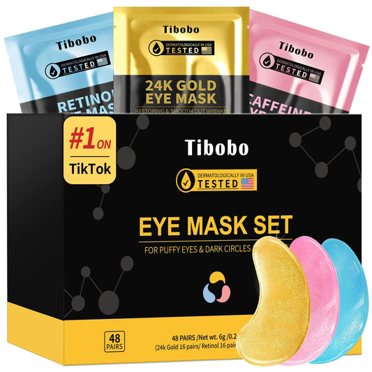 Under Eye Patches(48 Pairs), 24K Gold, Caffeine, Retinol Eye Masks for Puffy Eyes, Wrinkles, Dark Circles, Undereye Bags Treatment - Restoring & Awakening & Moisturizer Skin care Gift for Women | alldaygood beauty
