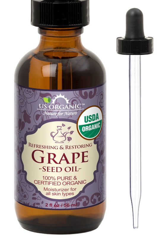 US Organic Grape Seed Oil, USDA Certified Organic, 100% Pure & Natural, Cold Pressed Virgin, Unrefined, in Amber Glass Bottle w/Glass Eye dropper for Easy Application (2 oz (56 ml)) | alldaygood beauty