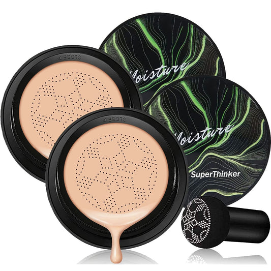 Air Cushion CC Cream Mushroom Head Cushion Foundation, BB Cream Face Makeup for Mature Skin Moisturizing Concealer Brighten Long-Lasting, Even Skin Tone for All Skin Types (2 PCS Nude) | alldaygood beauty