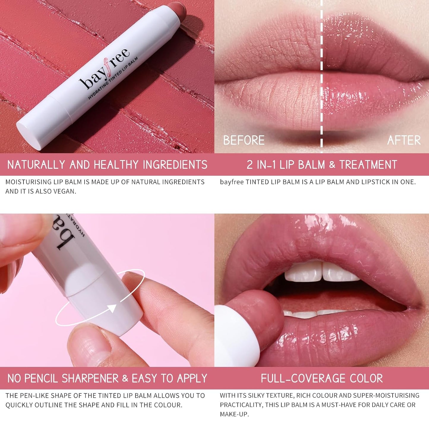 Tinted Lip Balm Plumper, Glossy, Pump Lips, Lightweight, Moisturize & Tint with Jojoba Seed Oil, Vegan Lipbalm Lip Care, Vintage Violet