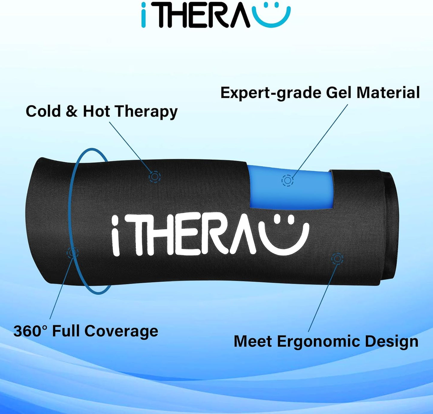 iTHERAU Knee Ice Pack Wrap, Reusable Gel Cold Pack with Cold/Hot Therapy, Cold Compression Sleeve for Elbow, Knee, Calf & Ankle for Pain Relief, Swelling, Surgery, Sports Injuries -Black, M
