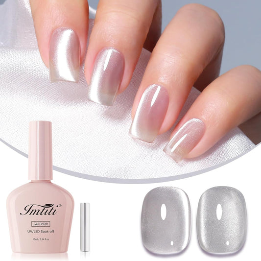 Imtiti Silver Cat Eye Gel Nail Polish, Moonlight Silver Holographic Crystal Diamond Glitter Magnetic UV Soak Off Gel Nail Polish with Magnetic Stick 1Pcs (0.34 Fl Oz-944) | alldaygood beauty