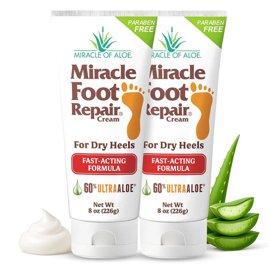 Miracle Foot Repair Cream (8 oz / 2-Pack) Repairs Dry Cracked Heels and Feet, 60% Pure UltraAloe Moisturizes, Softens, and Repairs | alldaygood beauty