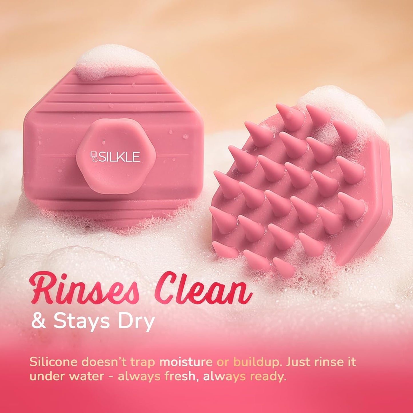 Silicone Scalp Scrubber - Massage Shampoo Brush, Soft Bristles for Hair Growth & Dandruff Removal - Ergonomic Design, Wet & Dry Use, Deep Cleansing Scalp Exfoliator for All Hair Types - Pink