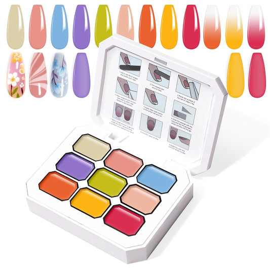 Gradient Painting Gel, 9 Bright Colors Ombre Gel Nail Polish Orange Yellow Blue for Pigment Pat Aura Nails French Manicure Soak Off UV Long-lasting Home Salon DIY Nail Art Joy Tints | alldaygood beauty