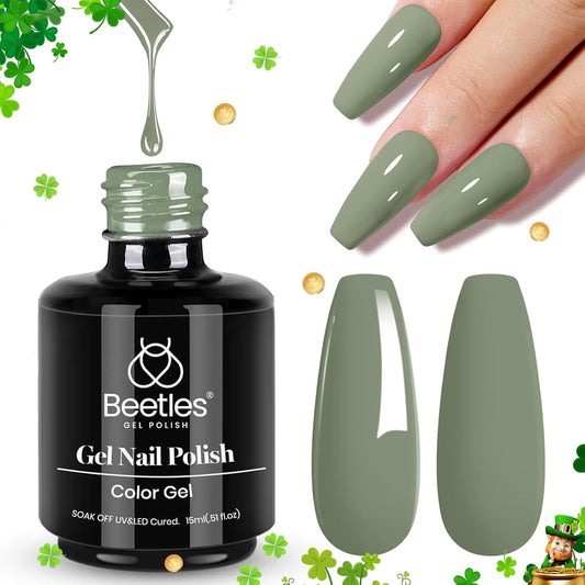 beetles Gel Polish Sage Green Gel Nail Polish 1 PCS 15ml Nail Gel Polish Soak Off UV LED Nail Lamp Needed Gel Polish Nail Art Manicure Salon DIY Home 0.5Oz | alldaygood beauty