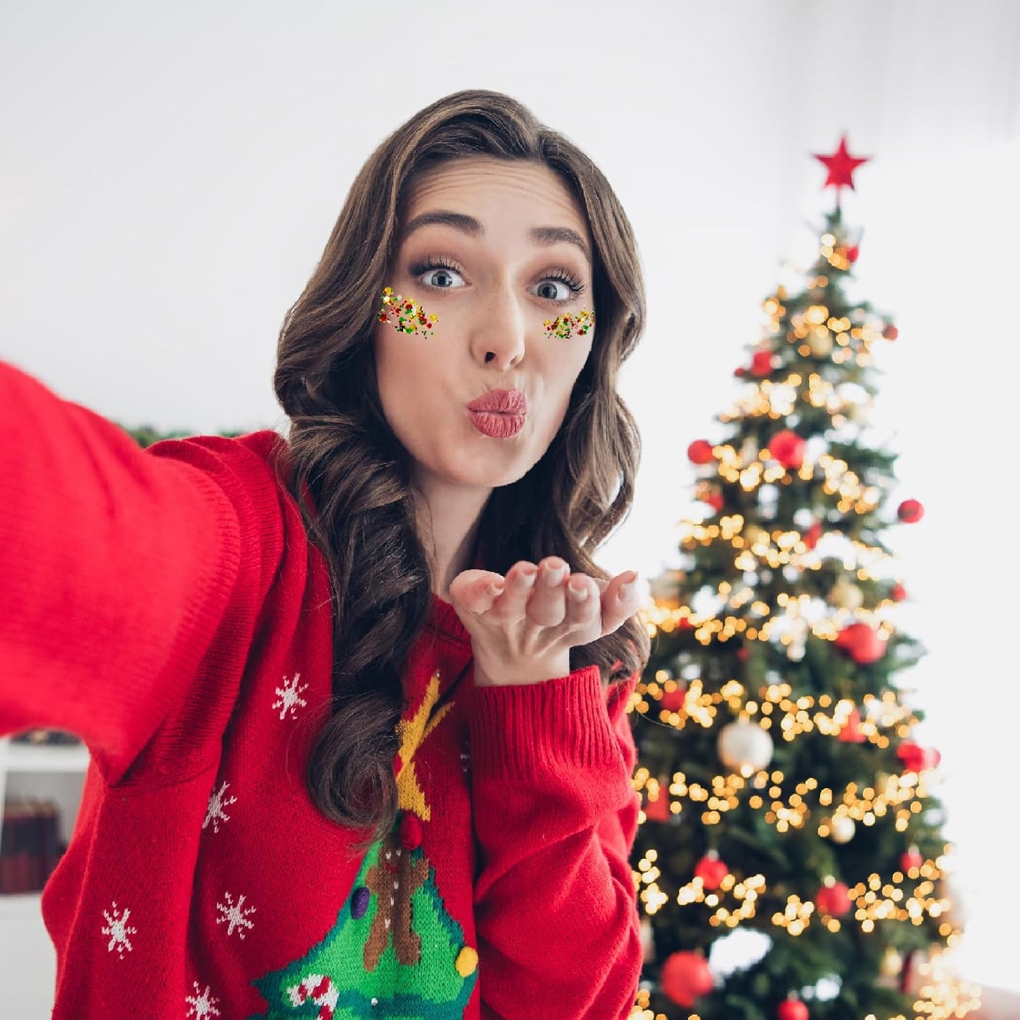 Christmas Glitter Gel for Body, Face, Hair and Lip, Color Changing Glitter Gel Under Light (Christmas)